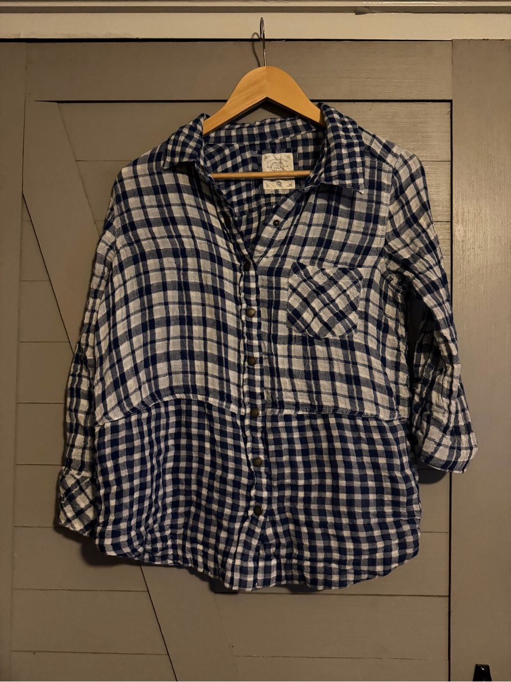 Style & Co. Navy and White Plaid Button-Down Shirt 100% Cotton Natural Fibers